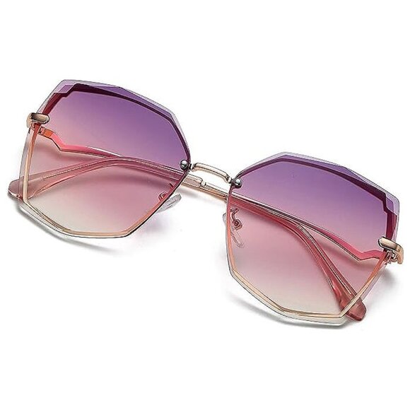Sunglasses for Women trendy Polygon Oversized Fashion , Purple Gradient Pink